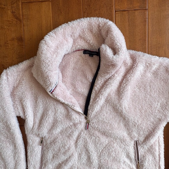 vintage Tommy Hilfiger Zip-Front Fleece Bomber Jacket Womens M Beige - Picture 2 of 13